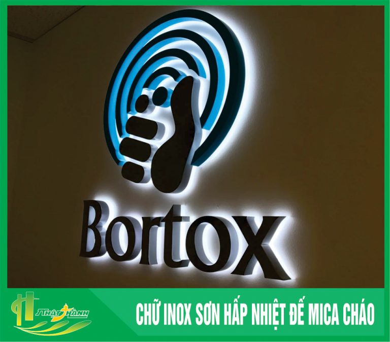 chữ inox sơn hấp nhiệt đế mica cháo