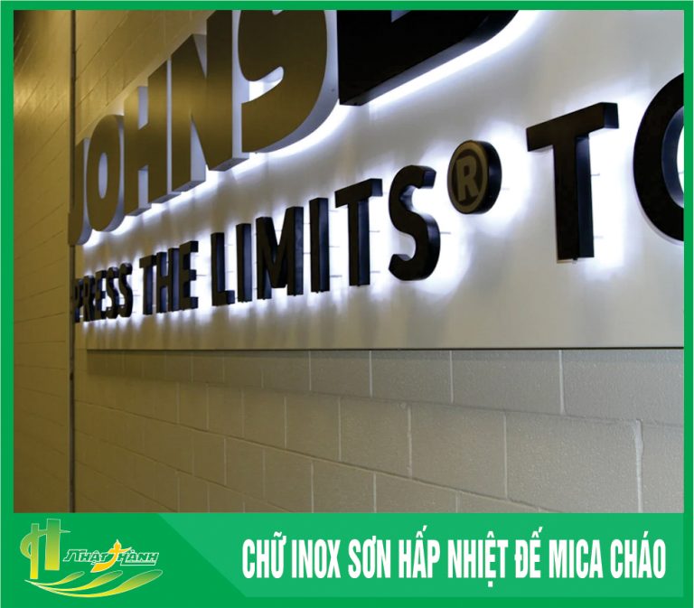 chữ inox sơn hấp nhiệt đế mica cháo