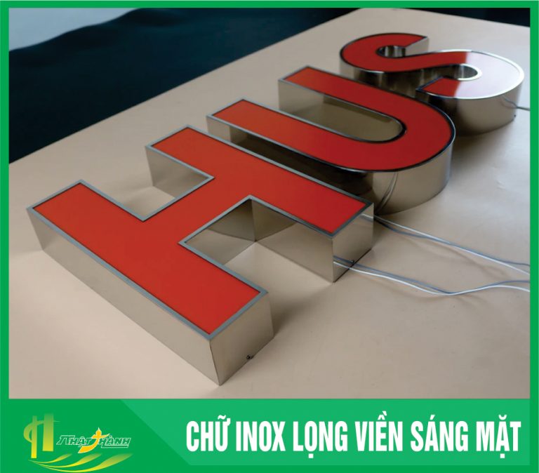 chữ inox lọng viền sáng mặt