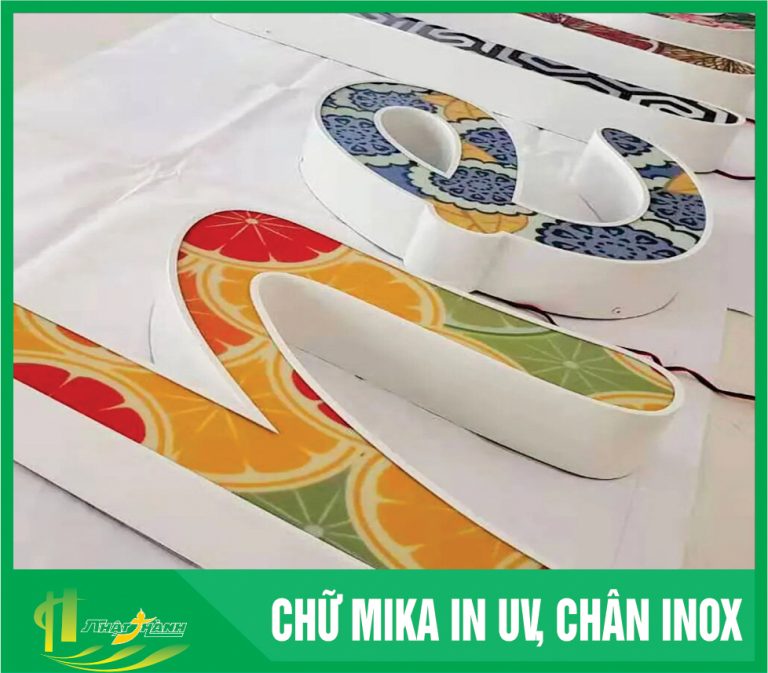 chữ mica in uv chân inox